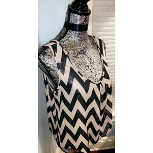 Chevron black abc beige sheer top